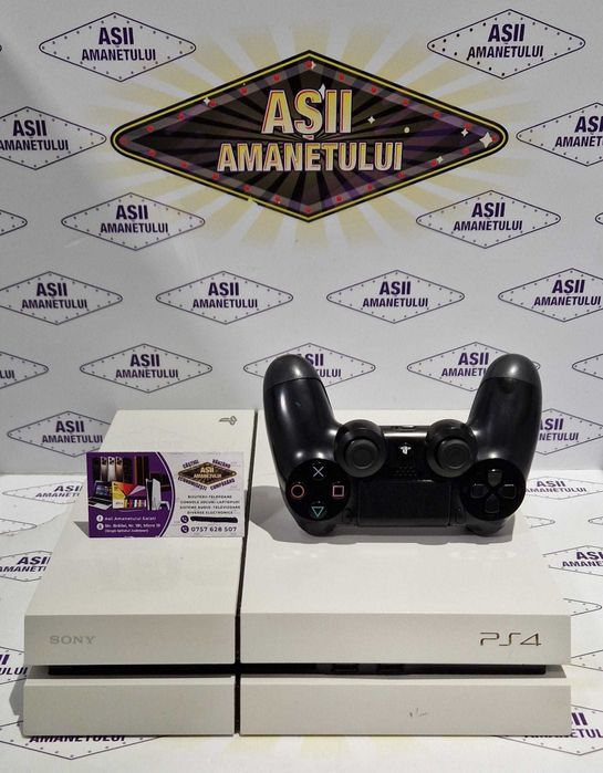 Asii Amanetului - Consola PlayStation 4 (PS4) Fat Alba, model CUH-1116A cu o maneta, cablu HDMI, cablu alimentare