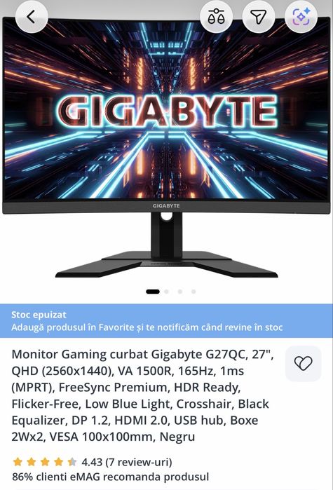Monitor gaming gigabyte G27QC