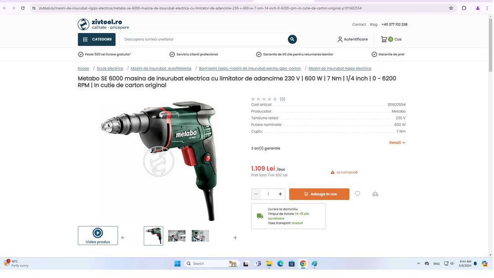Masina de insurubat Metabo SE6000 + Metabo SM5-55 magazie de suruburi