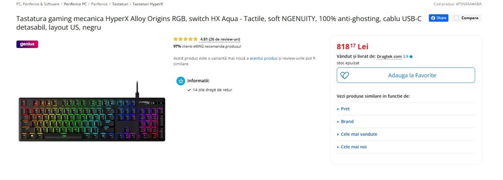 Tastatura gaming HyperX