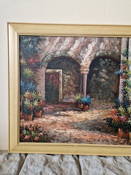 Страхотна антикварна авторска майсторска картина масло върху платно