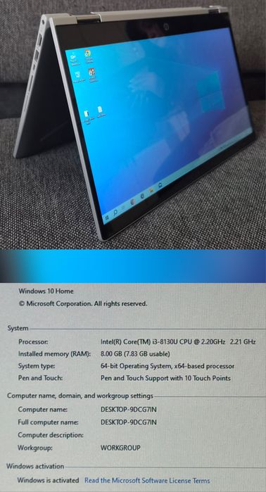 vand laptop 2 in 1 Hp X360.14".Touchscreen.i3.8 Gb.Ssd 256 Gb