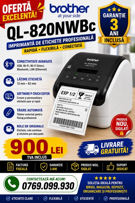 Brother QL-820NWBc | Produs nou, sigilat | Livrare gratuita