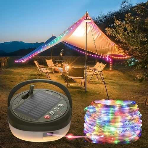 Нови слънчеви соларни LED къмпинг лампички 10M 130 LED RGB за палатка украса