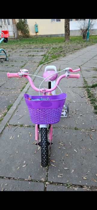 Bicicleta copii roz cu roti ajutatoare 2-4 ani