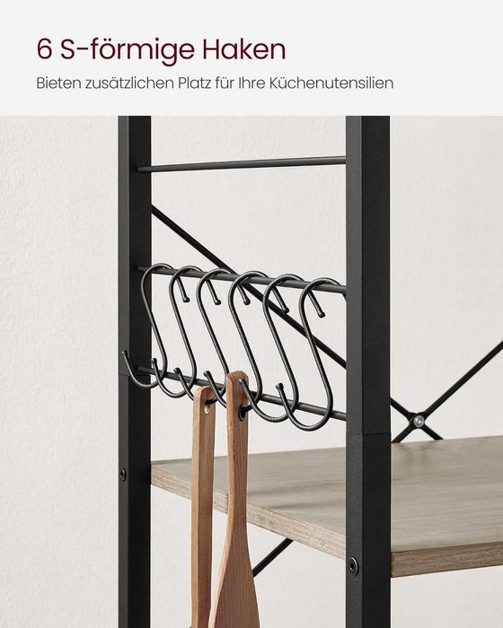 Etajera bucatarie Vasagle, 3 nivele, 6 carlige, 40x60x89 cm