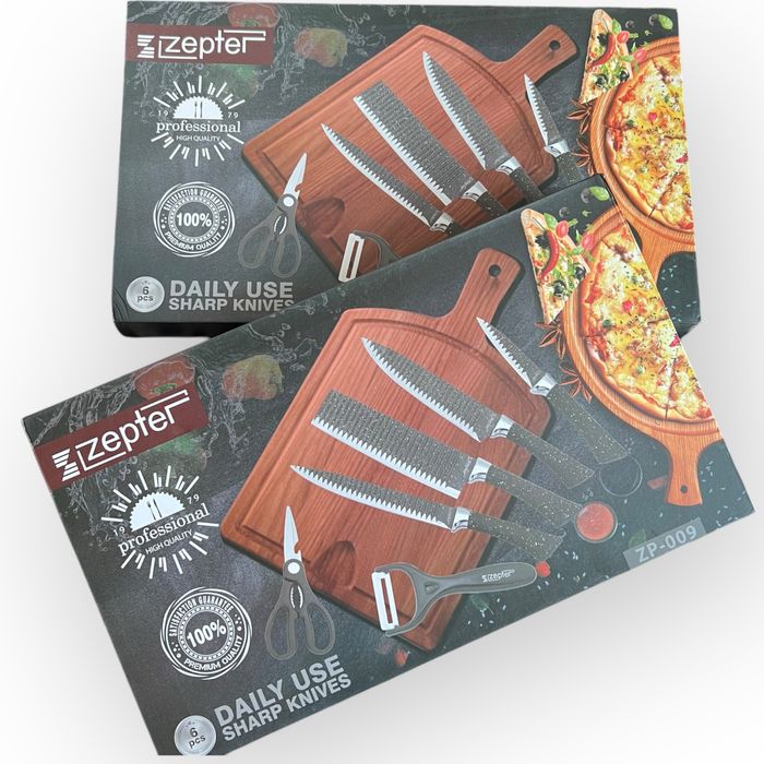 кухненски ножове комплект 4бр + Ножица и Белачка за зеленчуци ZEPTER
