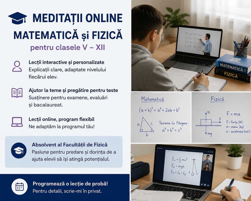 Lectii onlinela Matematică și Fizică (clasele V–XII) Iasi • OLX.ro