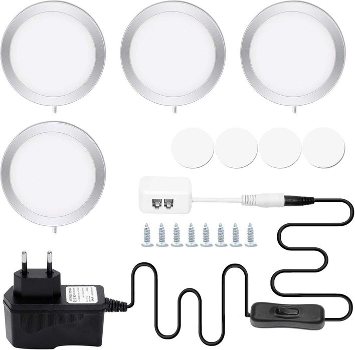 Set 4 Lămpi LED pentru montare sub dulapuri, iluminare LED pentru bucătărie, lumină alb cald, iluminare pentru mobilier și vitrine
