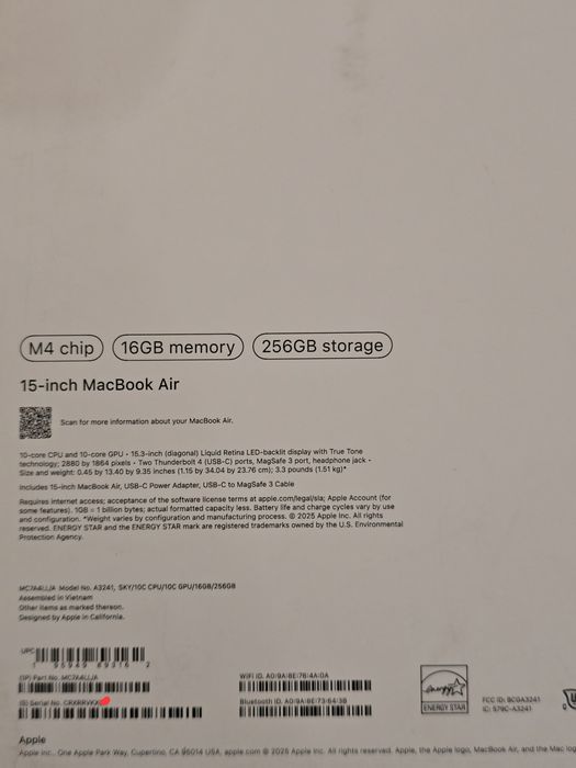 MacBook Air 15 M4 16/256 2 цикла
