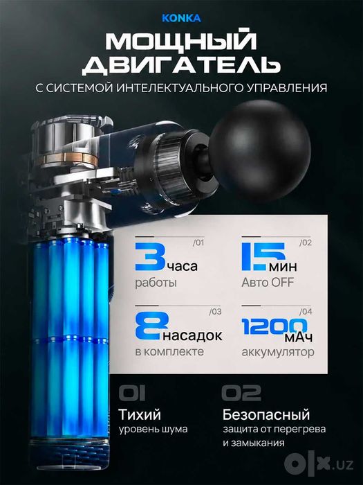 Перкуссионный массажер для тела, массажный пистолет Konka, с сумкой