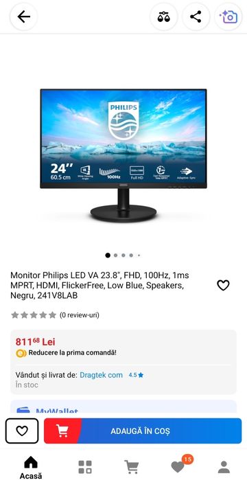Monitor gaming Philips LED VA 24" Full HD 100Hz