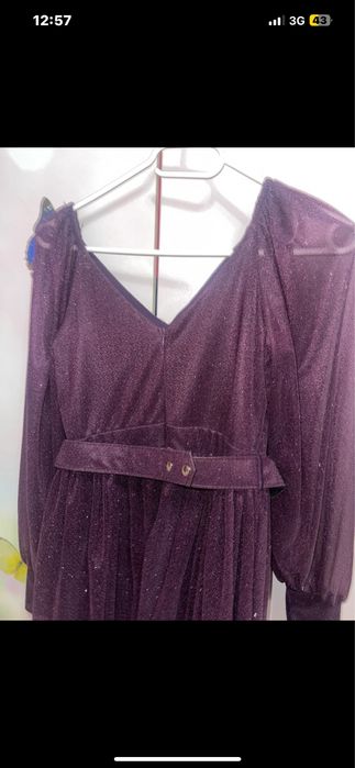 Rochie mov inchis cu sclipici midi