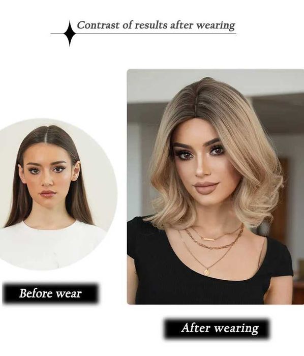 Руса къса омбре перука с тъмни корени на път