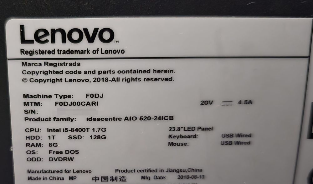 Calculator All in One AIO Lenovo IdeaCenter 520-24ICB i5-8400T