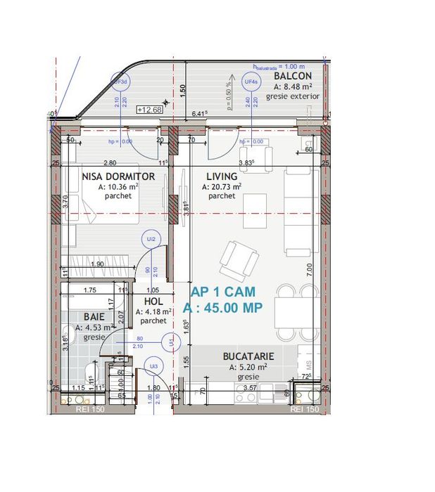 Apartament de 2 camere, 45 mp, Semifinisat, Zona Eroilor