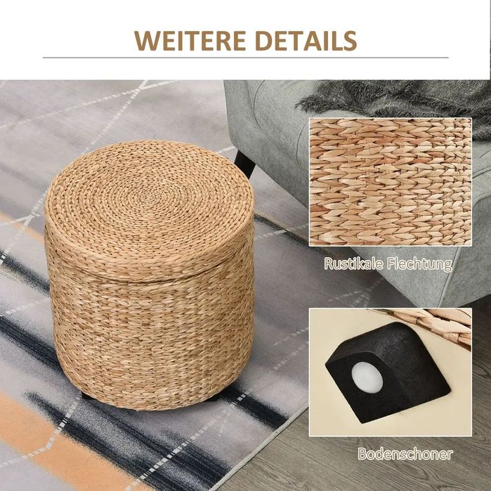 Табуретка за съхранение HOMCOM с капак, кръгла табуретка за крака