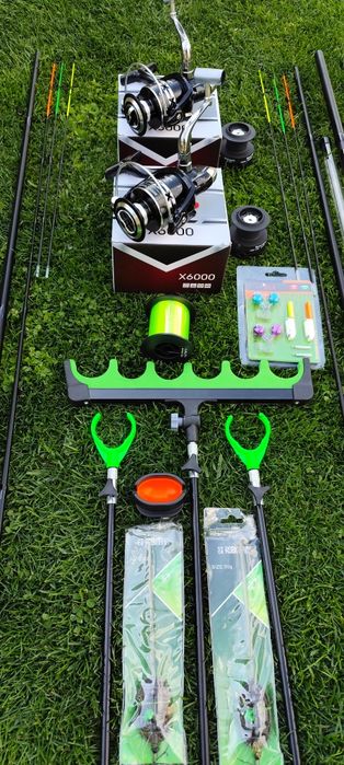 Set Feeder Complet,2 Lansete 3,90m,2 Mulinete X6000,Senzori,Suporți+Geanta+Monturi+Fir