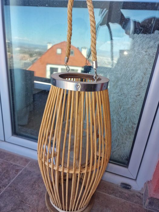 Декоративен бамбуков фенер за свещ със стъклена вложка