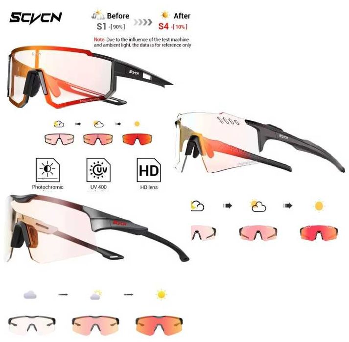 Ochelari ciclism fotocromici rosu albastru albi SCVCN noi diverse culori galben roz  fotocromatice heliomate Photochromic