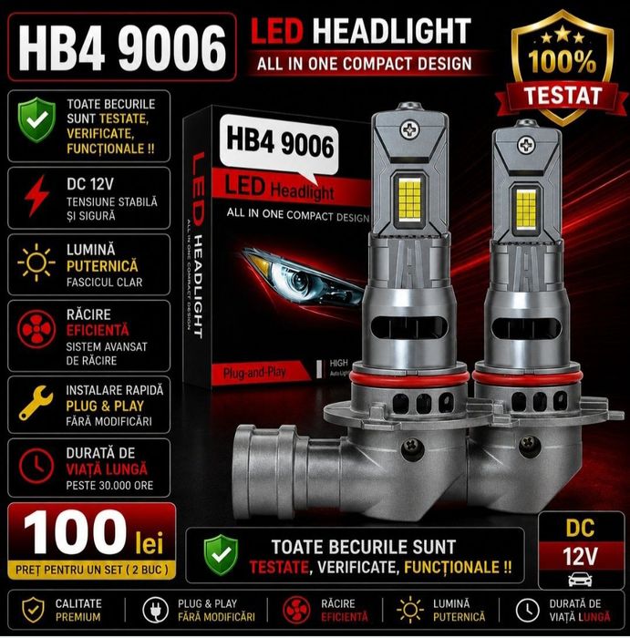Becuri LED HB4 9006 Canbus  12V  30000LM set 2buc