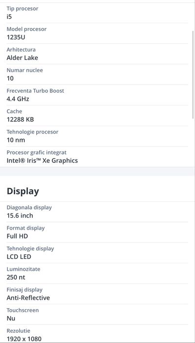 Laptop HP 15s-fq5016nq, i5-235U, 15.6" Full HD, 16GB DDR4, 1TB SSD