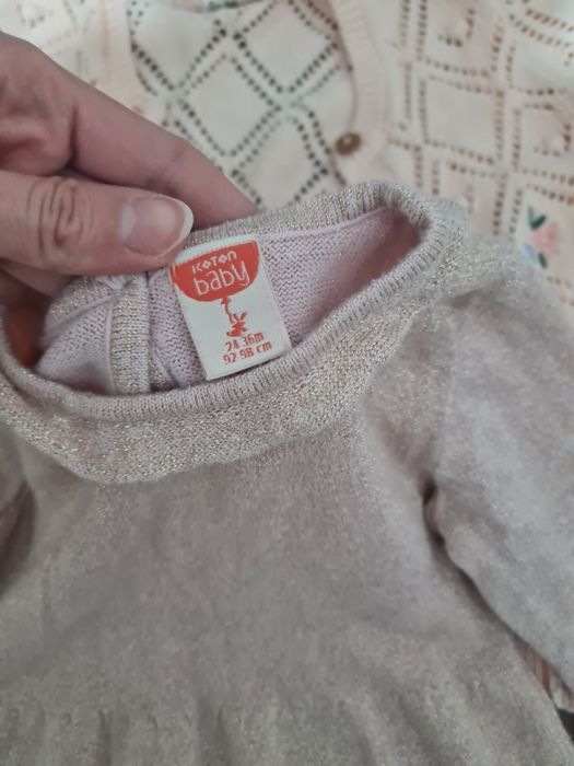 Розов сет от рокля Coton, жилетка и нов чорапогащник 98 см 2 - 3 год.