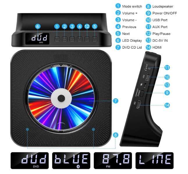 Gueray мултифункионален CD / DVD плейър