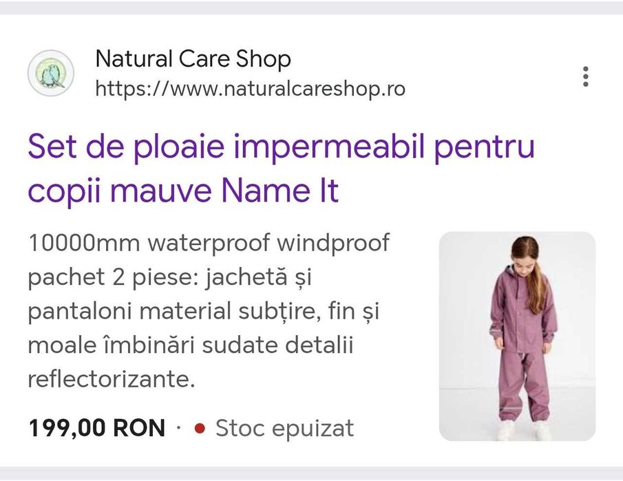 Costum impermeabil nameit fete