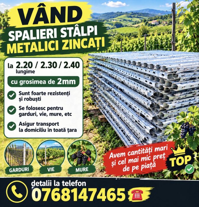 Șpalieri stâlpi zincat metal de vie si gard