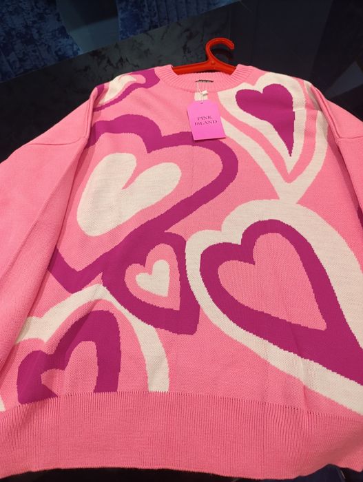 Яркий теплый свитер в розовом цвете, большемер