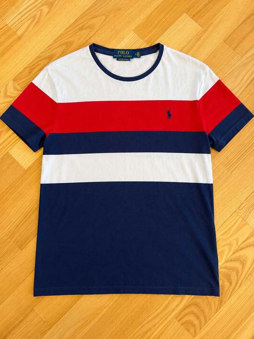 Tricou Polo Ralph Lauren Custom Slim Fit bărbați, mărimea M, bumbac, color block alb-roșu-bleumarin,