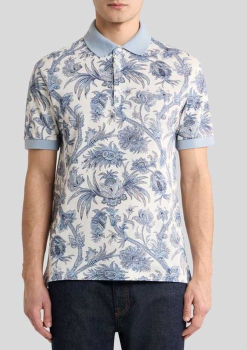 Tricou de lux 54 XXL polo ETRO Milano bumbac 100% motive Paisley alb albastru