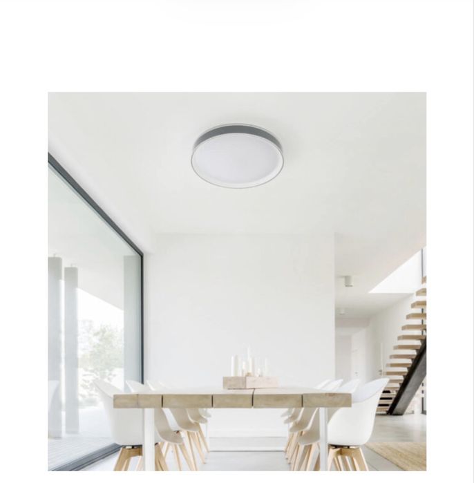 Plafonieră LED rotundă modernă Praslin – alb + gri, slim, lumină puternică