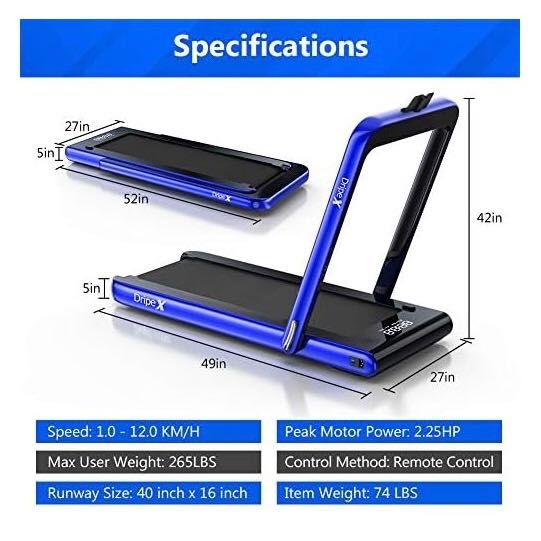 2в1 Сгъваема бягаща пътека с Bluetooth - синя