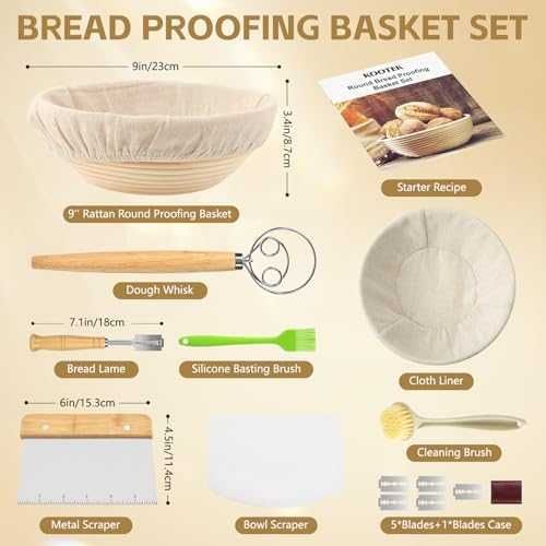 Нов 13 части комплект за квасен хляб банетон кошница ратан 9 инча