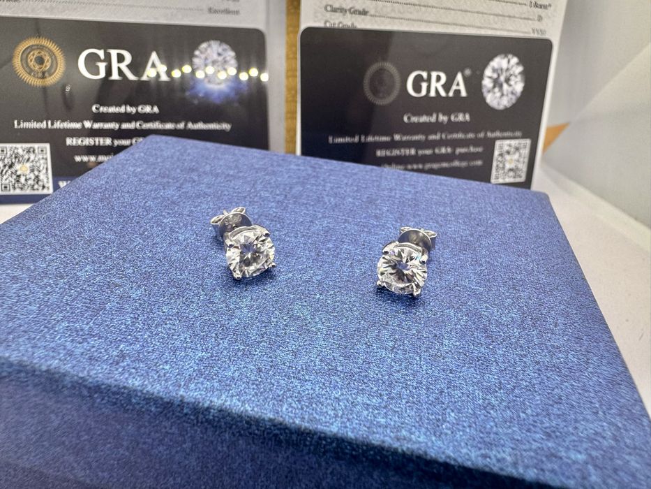 Сребърни обеци с мойсанит (Диамант) 1 карат