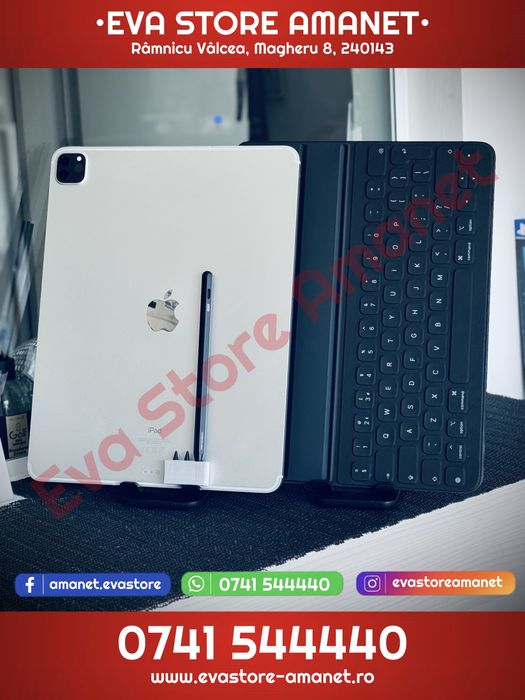 Tableta Apple iPad Pro 12.9” (4th Gen) Silver  1TB  WiFi + Cellular Battery Life: 99% (66 cicluri) + Stylus ESR + Apple Magic Keyboard