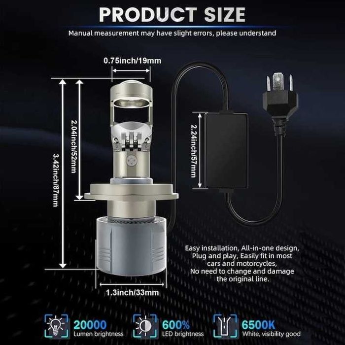 Диодни крушки за фар H4 LED с лупа 2 броя комплект