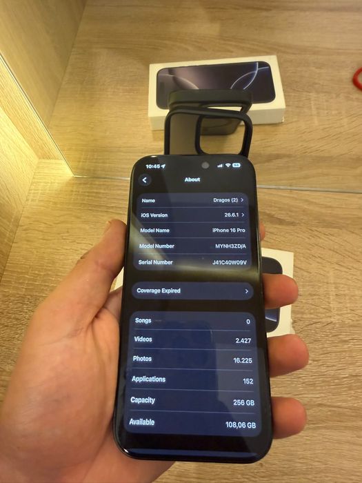 iPhone 16 Pro 256GB Black Titanium - folie + husa, cutie originala