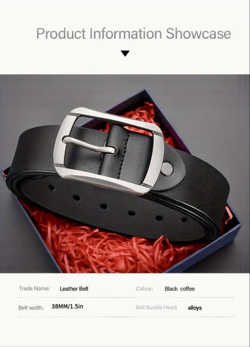 Мъжки кожени колани с двойна и квадратна катарама /Черна естест. кожа!