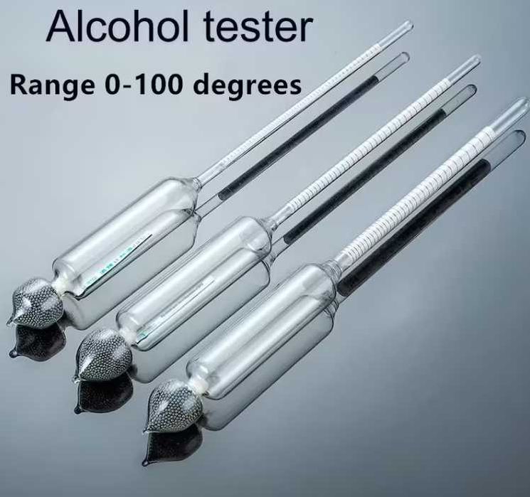 Комплект уреди за мерене на ракия (спиртомери) – 0–100°, дървена кутия