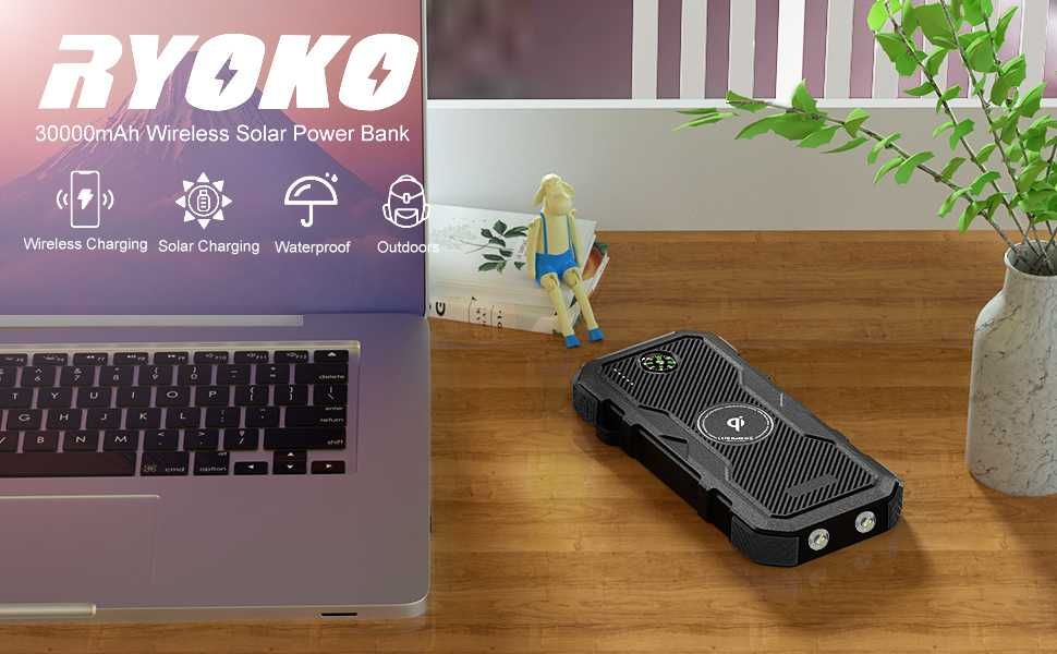 Ryoko Solar Charger Power Bank, 30000mAh