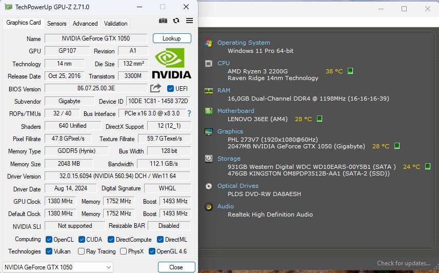 Unitate PC Gaming Ryzen 3 2200G 3,5Ghz, 16GB DDR4, 512GB+1TB, GTX 1050 2GB, Windows 11 Office 2024