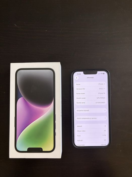 iPhone 14 Midnight 5 G 128 GB baterie 100% liber de rețea
