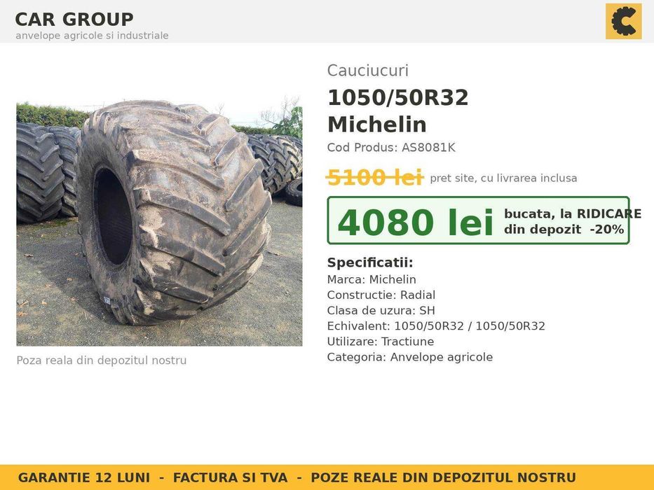 Cauciucuri 1050/50R32 Michelin ANVELOPE Combina Mare Recoltat Cereale Claas Lexion John Deere SH GARANTIE Factura TVA Livrare