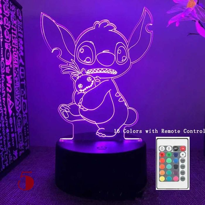 Lampa led 3D, Jucarii, lumina de veghe, veioza, Stitch & Angel, cadou