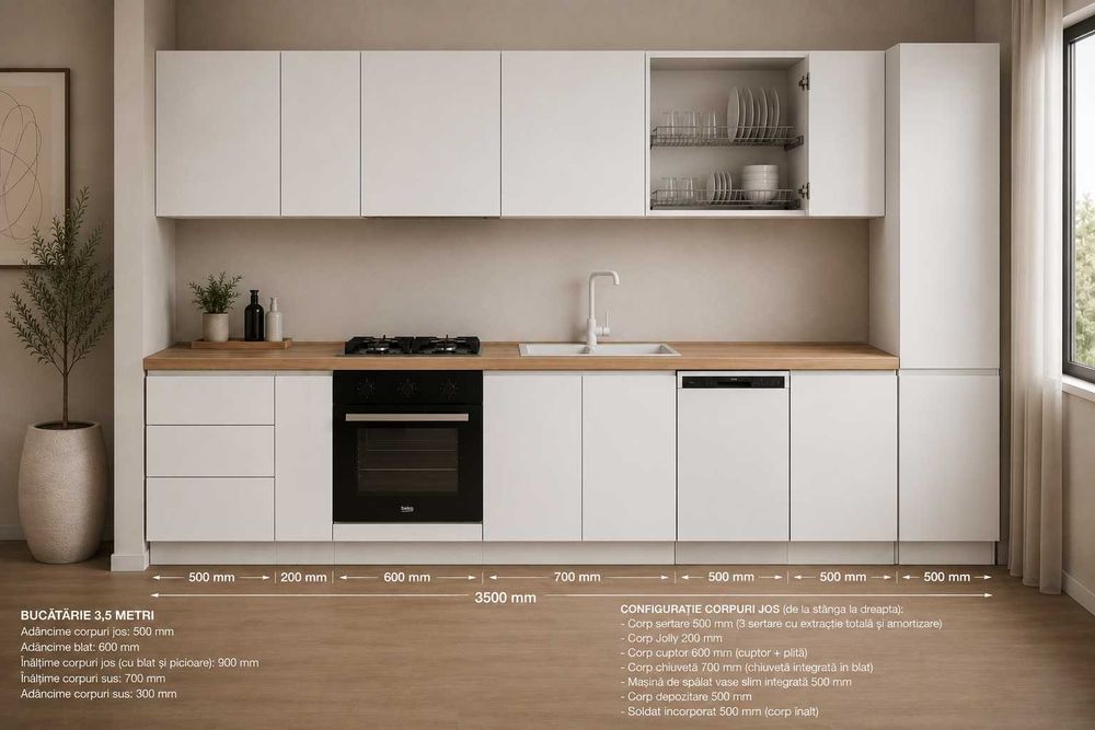 Mobila Bucatarie Moderna Completa de la 2 la 4 ML + Electrocasnice+Montaj+Culori la Alegere (PAL/MDF) 18mm