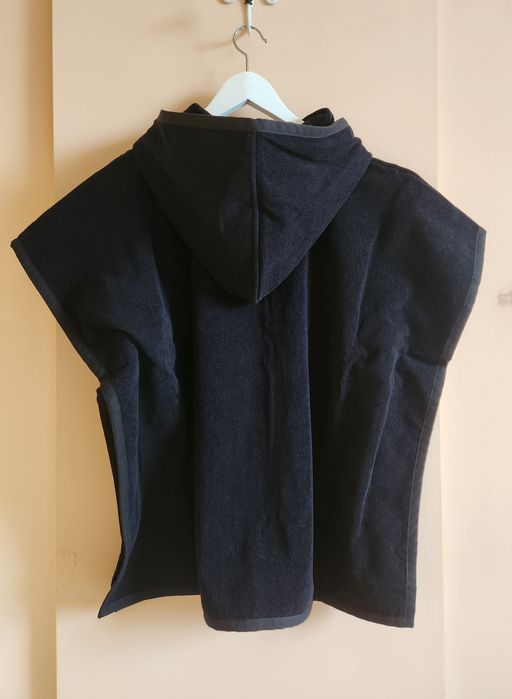 BALMAIN S/M черно плажно пончо cover-up хавлиена туника с качулка лого