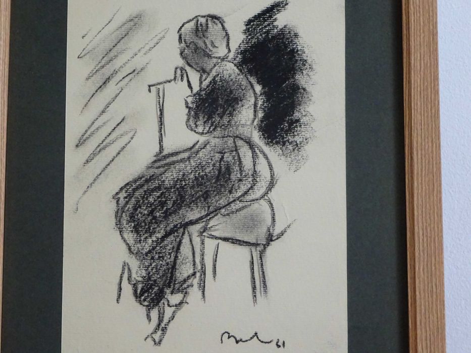 Corneliu Baba, ’Tataroaica pe fotoliu’|Tablou vechi, carbune pe hartie